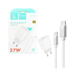 Carregador Denmen DC36T 27W com Cabo Tipo-C para Lightning 1M Branco